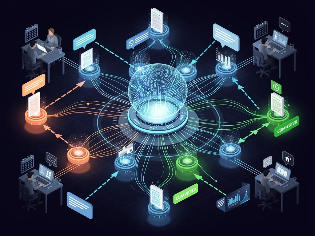 Complex network demonstrating AI agent task management and efficiency