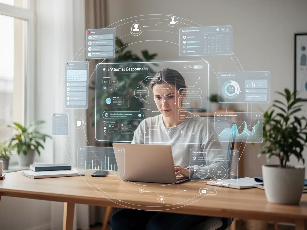 Remote worker leveraging AI tools for administrative task automation