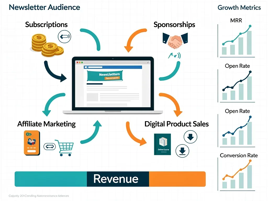 Newsletter monetization models infographic, revenue streams