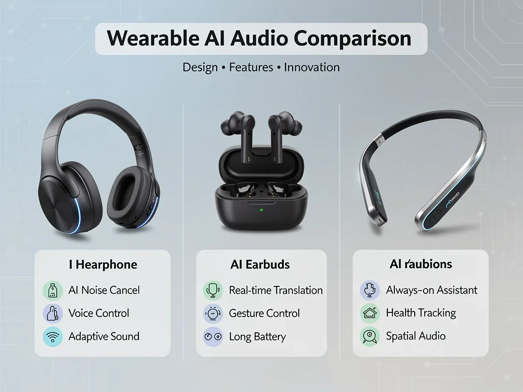 Comparison of three leading wearable AI audio devices features