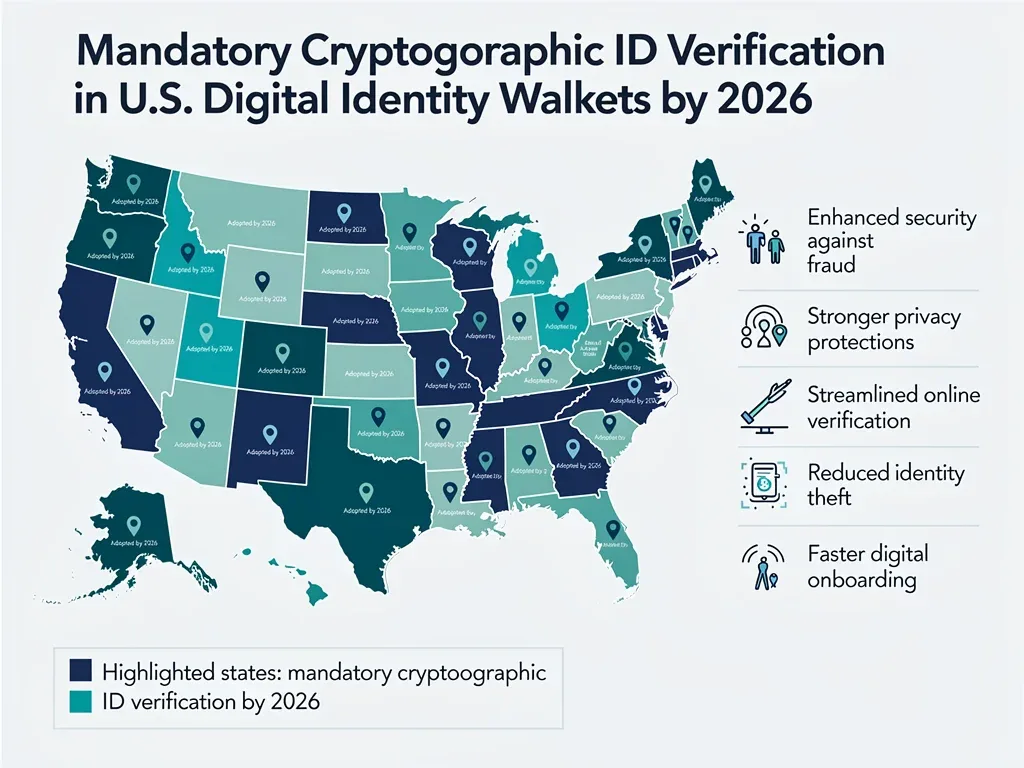 US map highlighting states adopting cryptographic ID verification