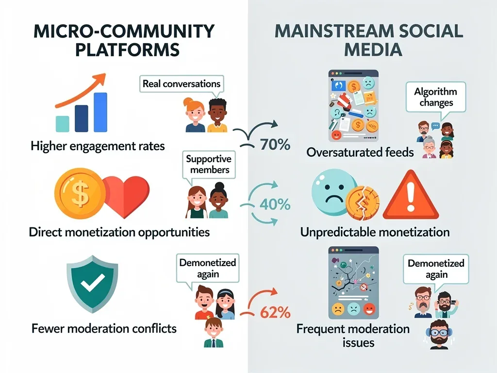 Infographic detailing advantages of micro-community platforms for digital creators.