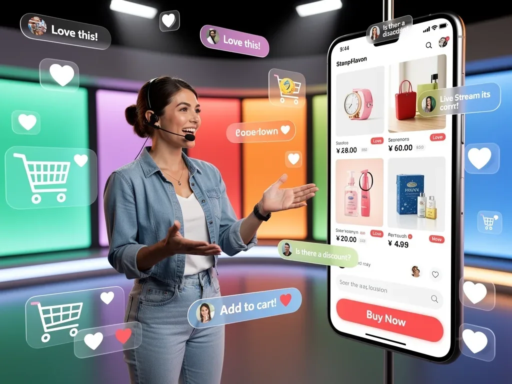 Dynamic live-stream commerce event with host and digital shopping elements