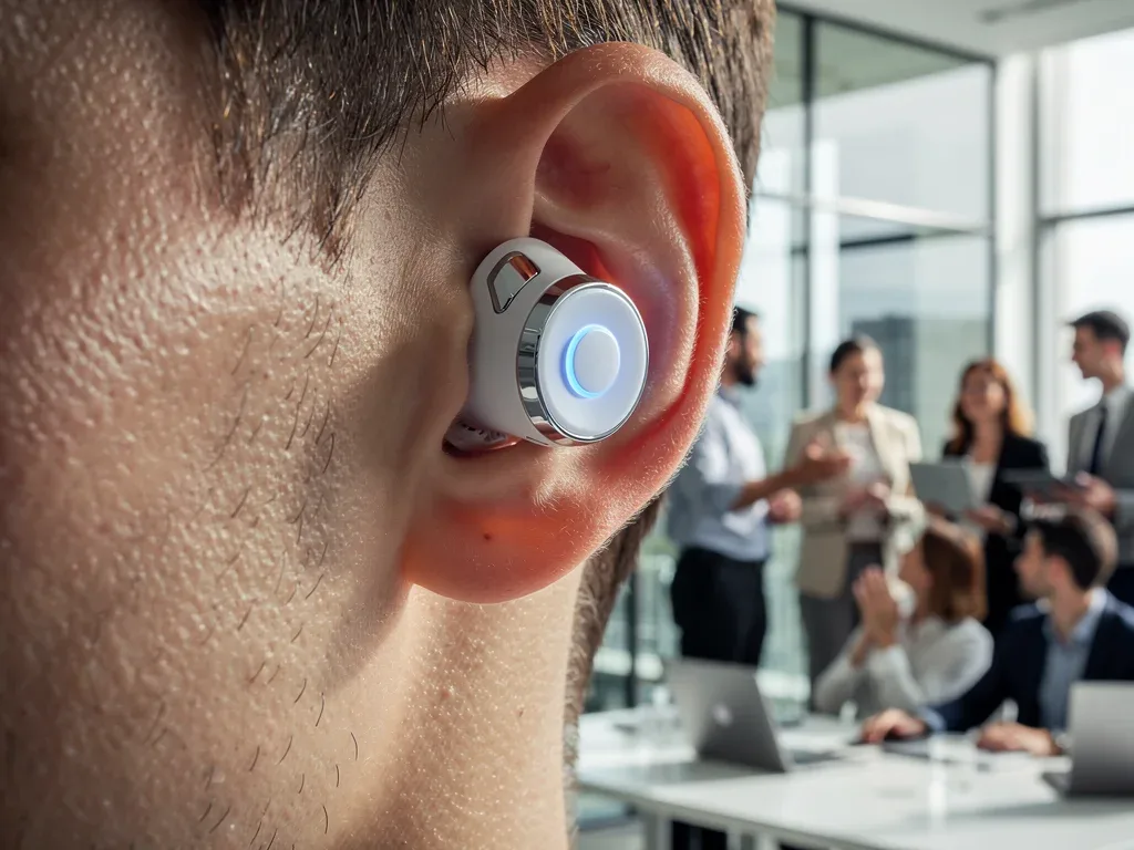 Close-up of a sub-second translation earbud in use