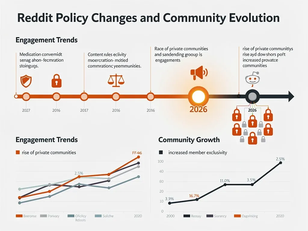 Infographic detailing Reddit's policy changes and their effect on private community growth.