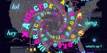 Abstract illustration of American English evolving through digital culture