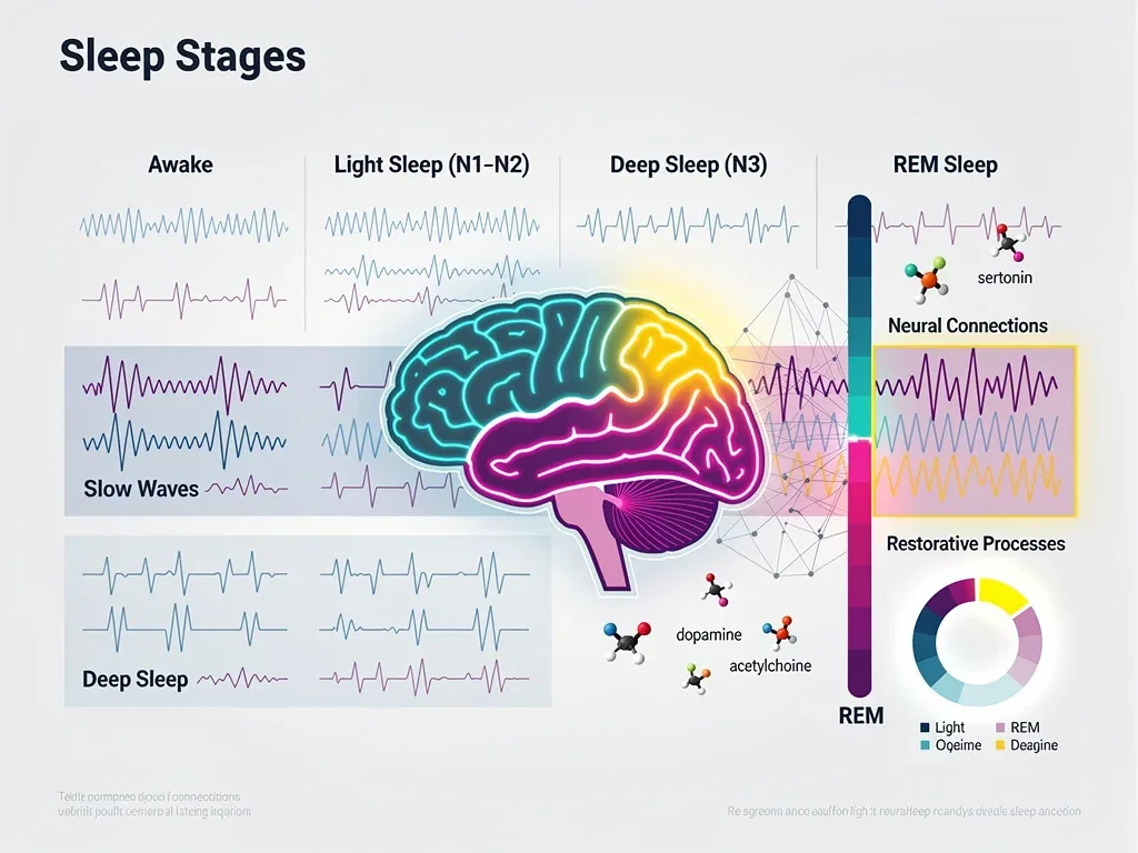Infographic showing brain activity during REM sleep cycle