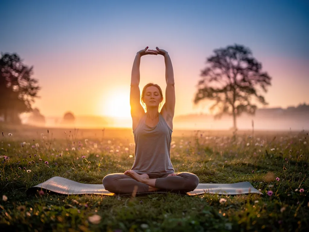 Mindful morning routine with rising sun for circadian rhythm