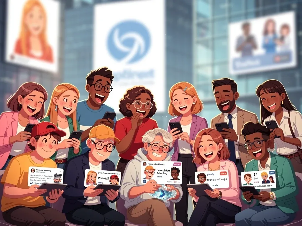 Internet users engaging and laughing at corporate brand parody accounts on social media.