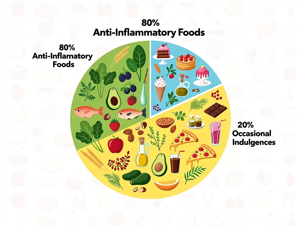 Infographic explaining the 80/20 rule for diet balance and anti-inflammatory eating.