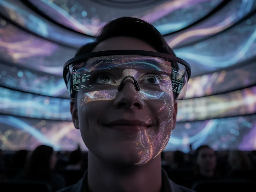Audience member experiencing generative art in a symphonic dome.