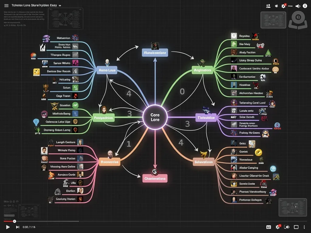Complex mind map illustrating interconnected themes in a video essay