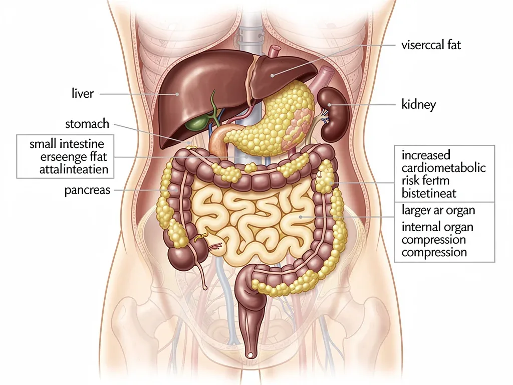 Illustration of visceral fat surrounding internal organs