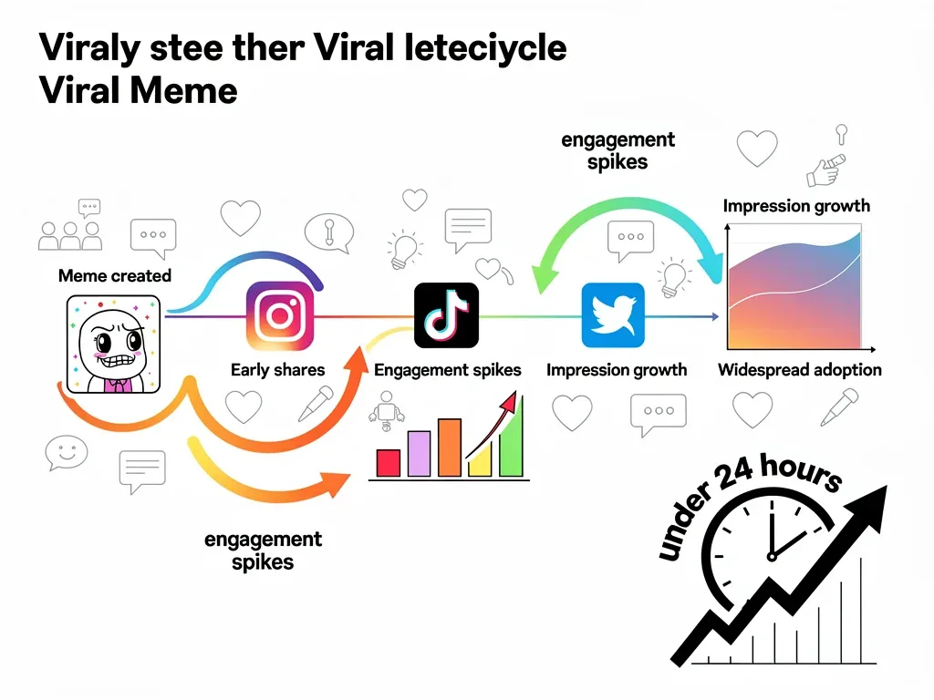 Infographic showing viral meme lifecycle and rapid impression growth