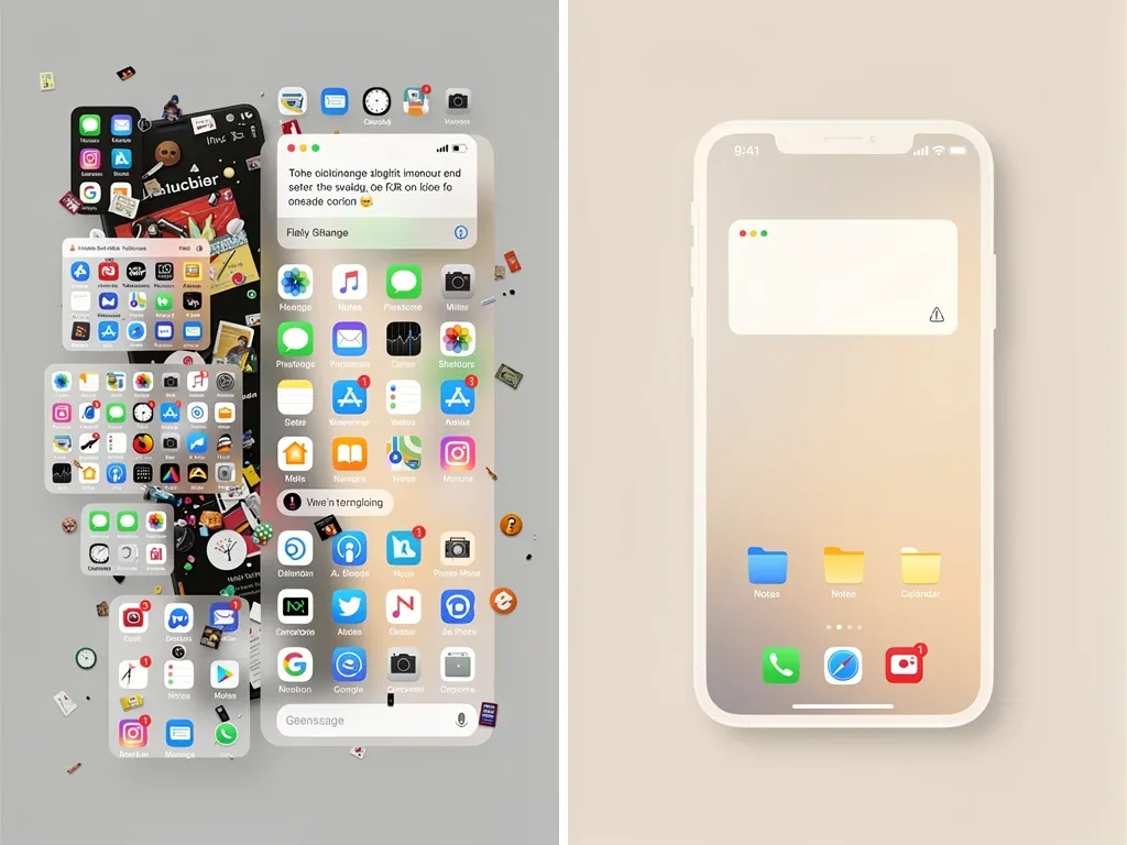 Cluttered digital interface versus minimalist organized screen