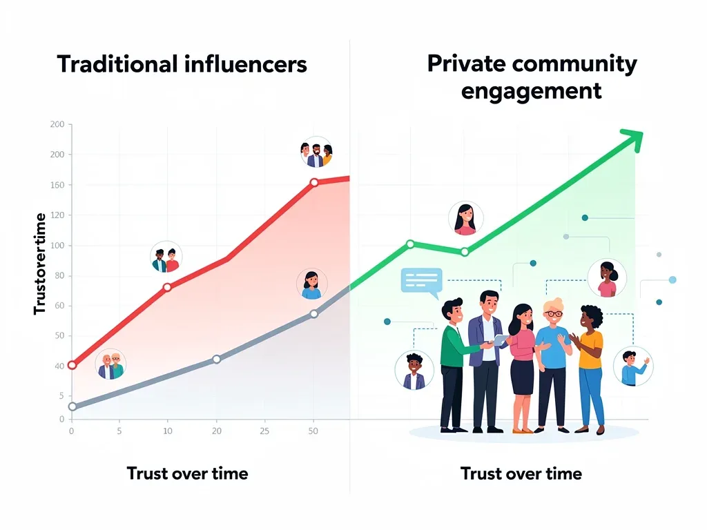 Graph showing plummeting traditional influencer trust and increasing private community reliance