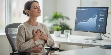 Person performing somatic breathwork in an office to reduce stress