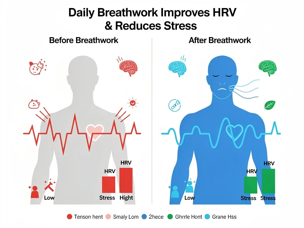 Infographic showing 25% reduction in HRV stress from breathwork