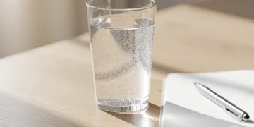 Glass of water with electrolytes for enhanced morning focus