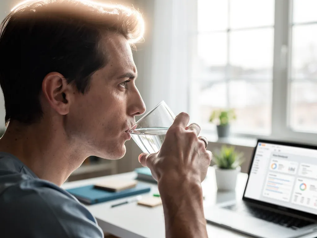 Person drinking electrolyte water to improve mental clarity