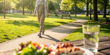Person walking after meal for glucose control