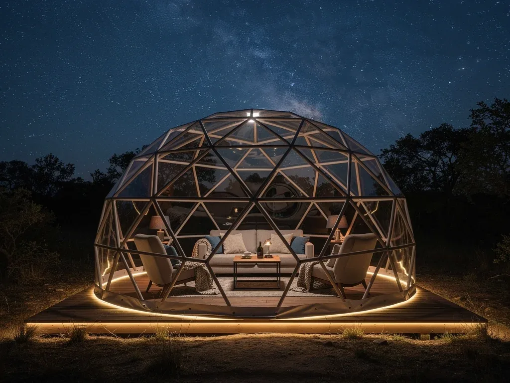 Luxury geodesic dome for dark sky glamping