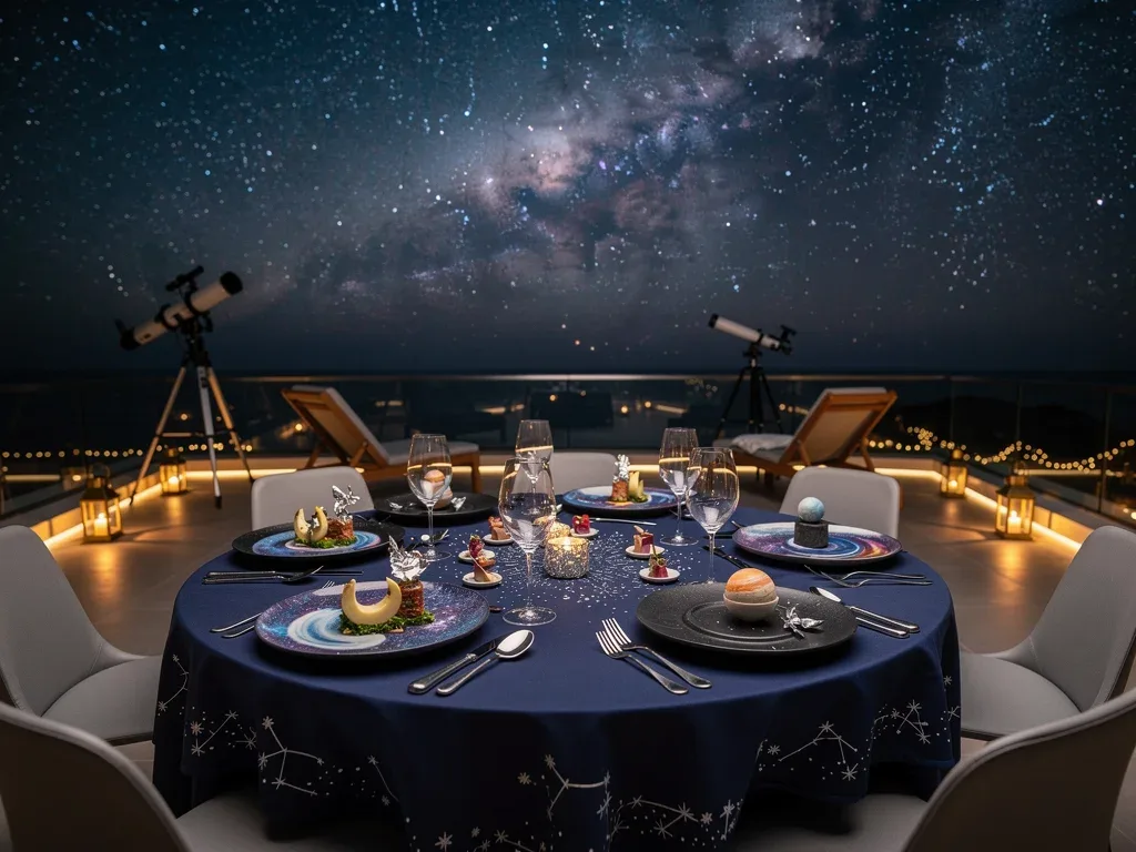 Gourmet dining under a starry night sky