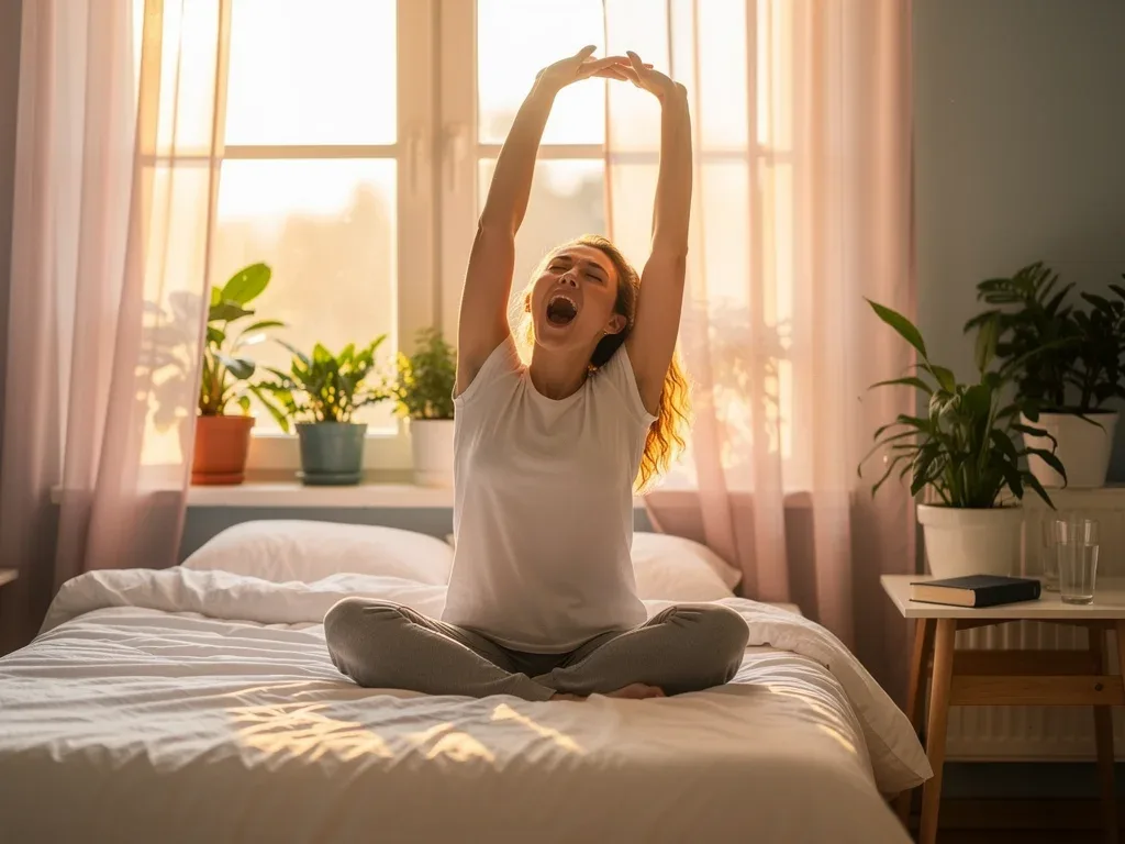 Person stretching, feeling refreshed after good sleep