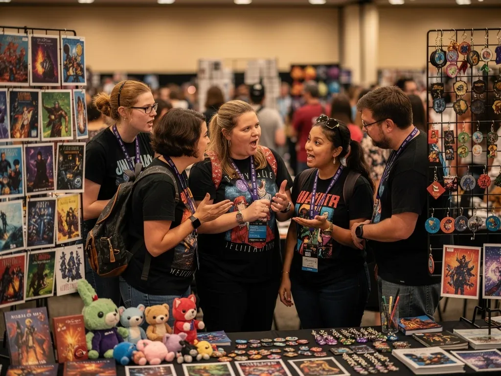 Diverse fan community engaging passionately at a convention