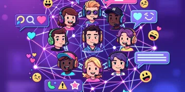 Stylized illustration of Twitch community lore impacting online slang, with interconnected chat bubbles and streamer avatars.