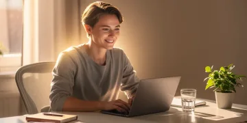 Refreshed person working at desk, free from afternoon mental fatigue