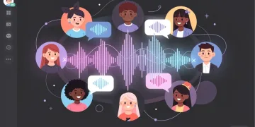 Discord users enjoying an audio-only chat, focusing on sound waves and avatars.