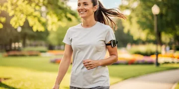 Energetic non-diabetic with CGM on arm enjoying outdoor activity