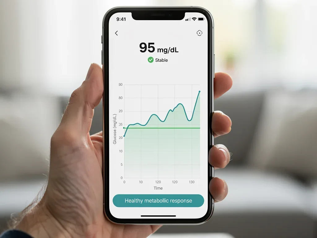 CGM app displaying stable blood sugar graph on smartphone