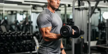 Man over 35 lifting weights, preserving lean muscle mass with a 4-day strength training split.