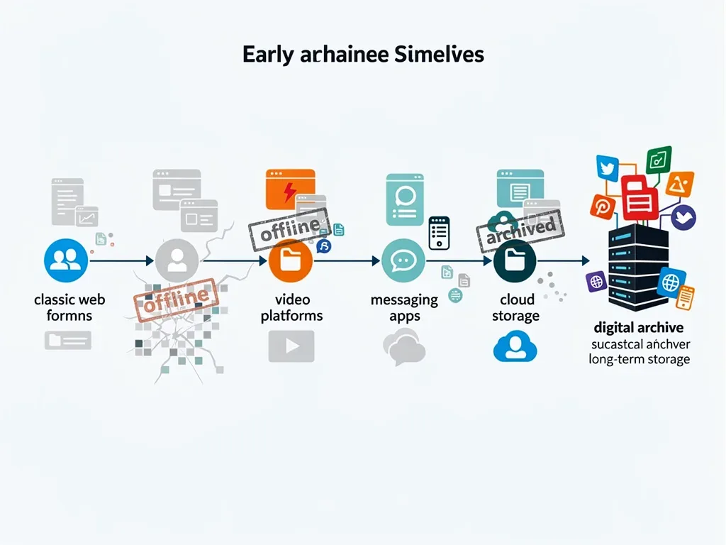 Internet platform timeline showing ephemeral digital content and archiving solutions.